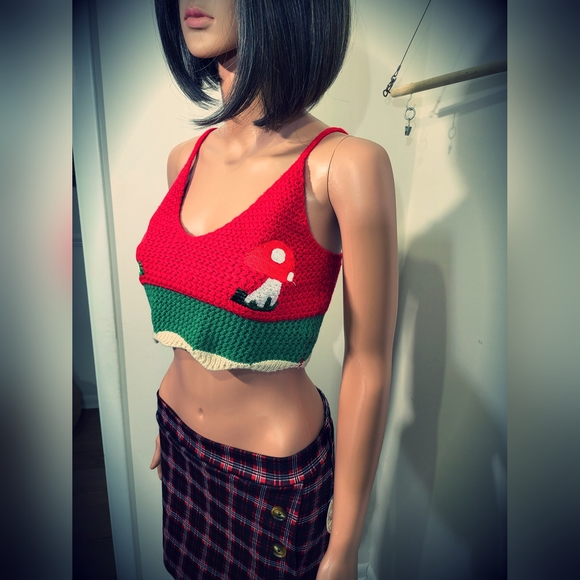 Mario Mushroom Summer Knit Crop Top Size Small y2k - Picture 2 of 6